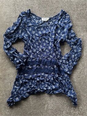 Crescent Blue Floral Lace Boho Top